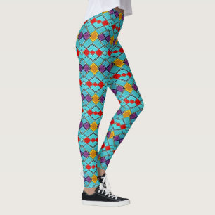 Harlequin blue, red, amber - geometric brights leggings