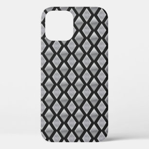 Harlequin Brushed Steel Glitter Combo Print iPhone 12 Pro Case
