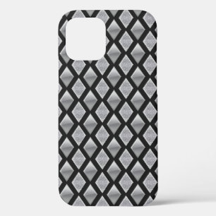 Harlequin Brushed Steel Glitter Combo Print iPhone 12 Pro Case