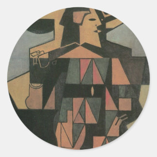 Harlequin by Juan Gris, Vintage Cubism Art Classic Round Sticker