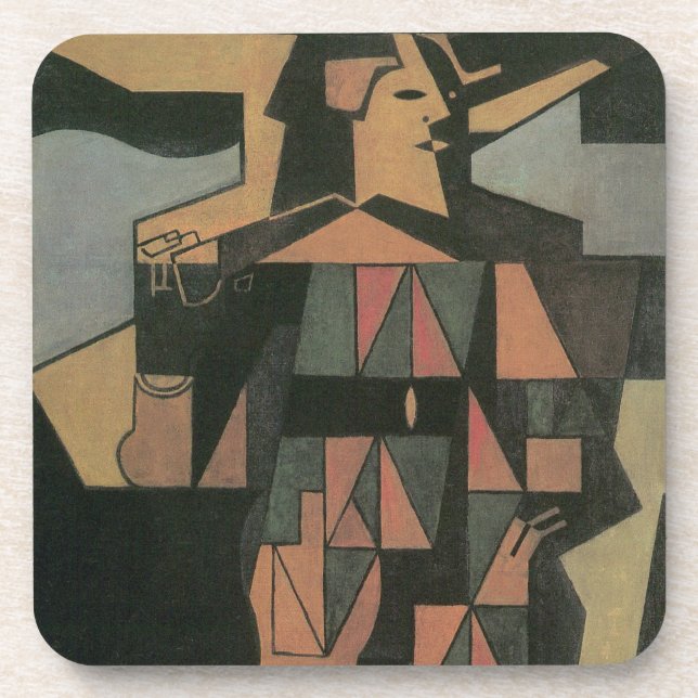Harlequin by Juan Gris, Vintage Cubism Art Coaster (Front)