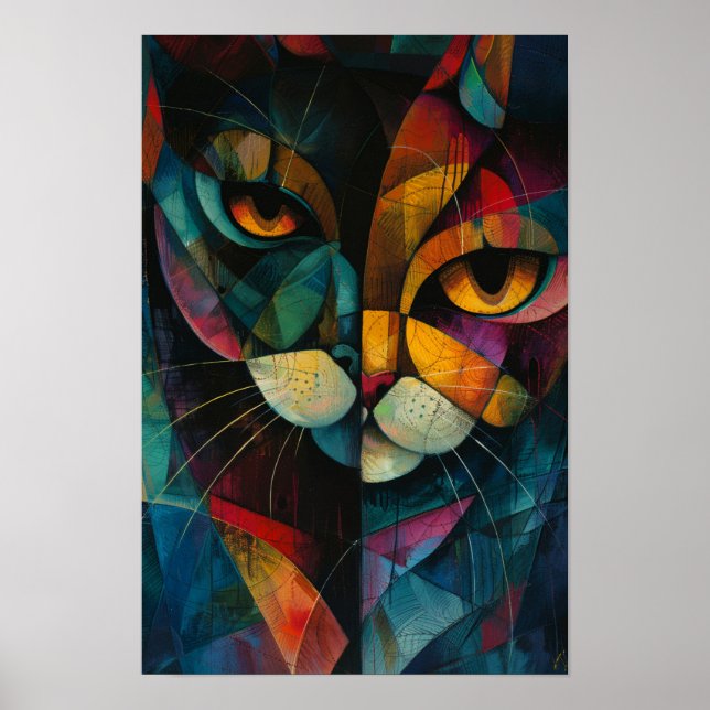 Harlequin Cats: Whimsical Circus Colour Art Poster (Front)