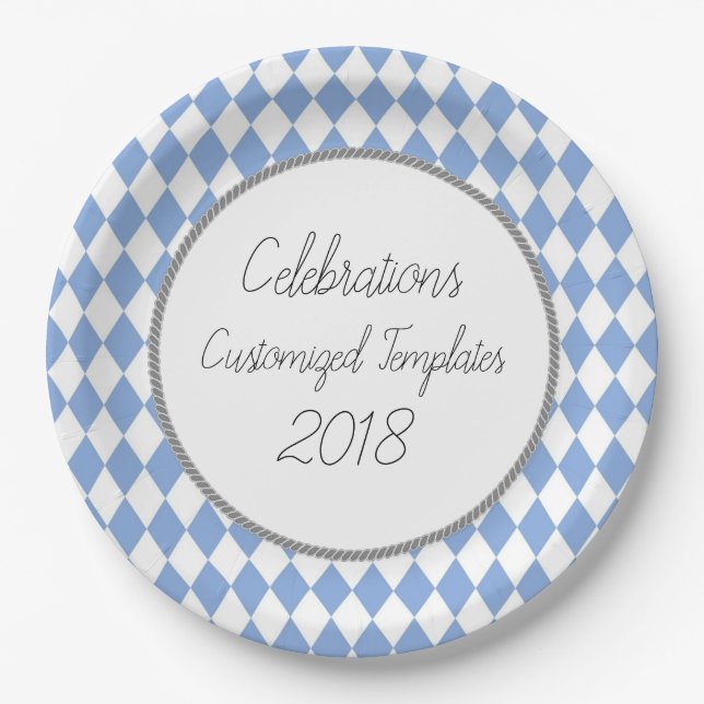 Harlequin-Celebration-Templates-Customise-Blue Paper Plate (Front)