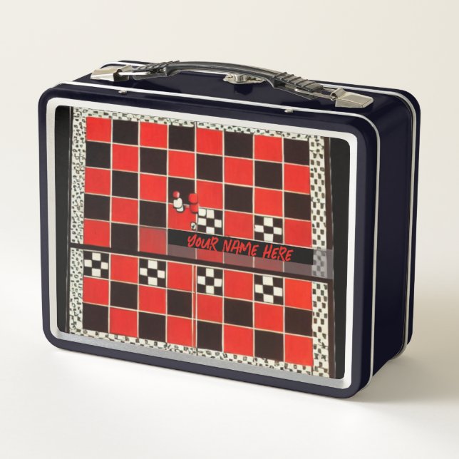 Harlequin Chess Board Personalized Metal Lunch Box (Back)