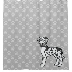 Harlequin Coat Cute Great Dane Dog On Grey Shower Curtain