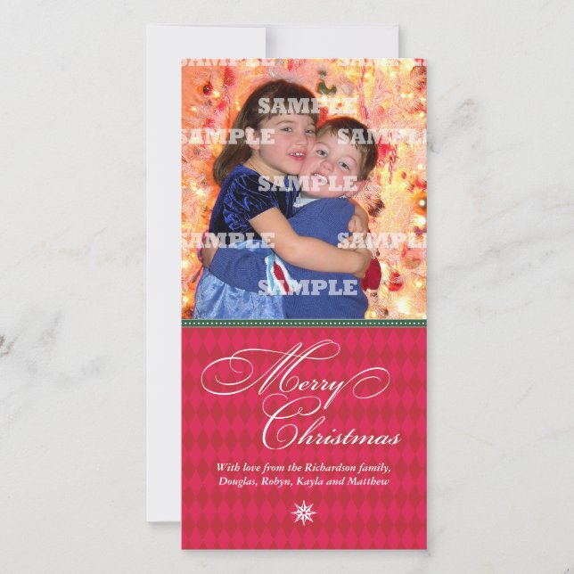 Harlequin Crimson Christmas Photo Card (Front)