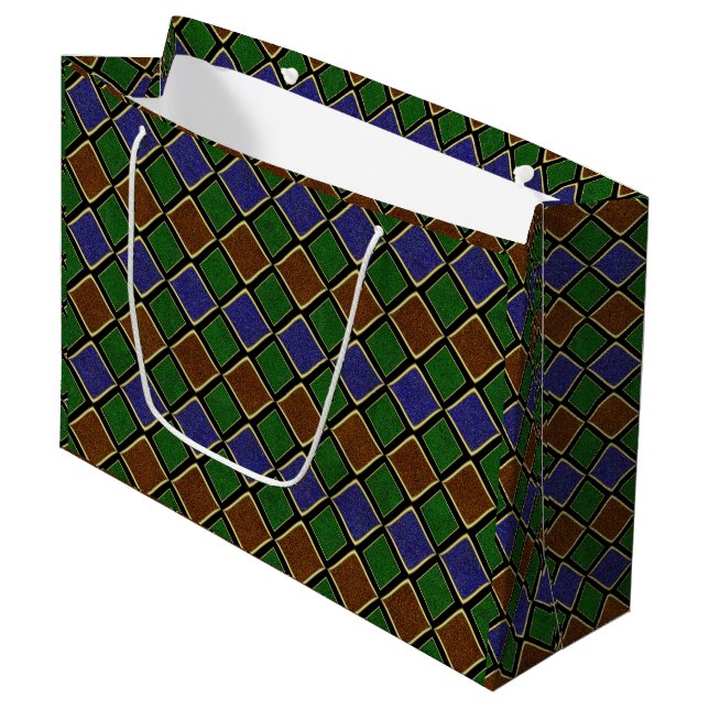 Harlequin Diamond Grid: Textured Harmony Large Gift Bag (Front Angled)