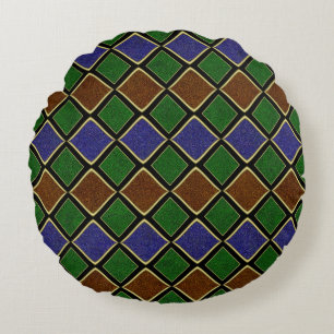 Harlequin Diamond Grid: Textured Harmony Round Cushion