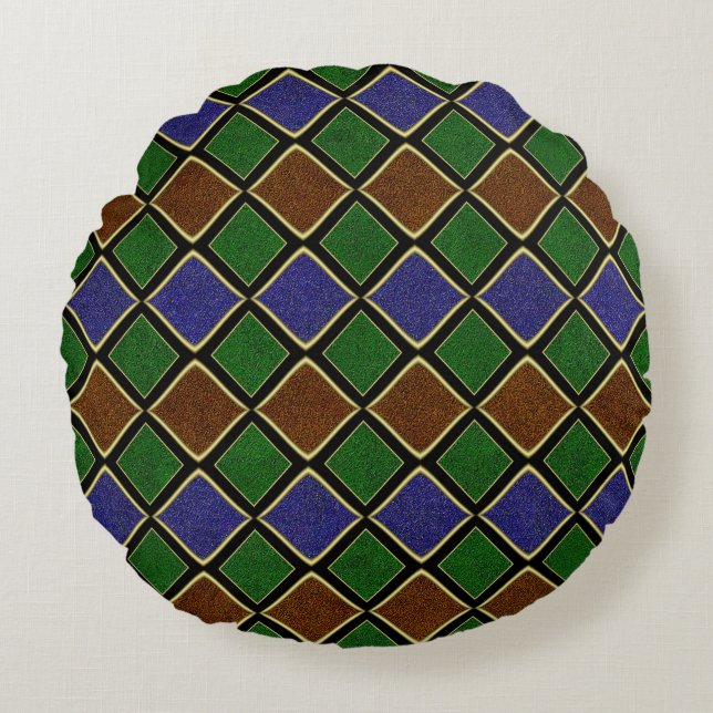 Harlequin Diamond Grid: Textured Harmony Round Cushion (Front)