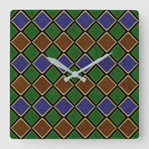 Harlequin Diamond Grid: Textured Harmony Square Wall Clock