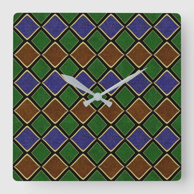 Harlequin Diamond Grid: Textured Harmony Square Wall Clock (Front)