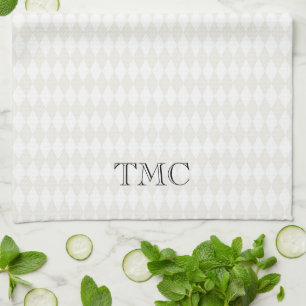 Harlequin Diamond Monogram INITIALS Classic Chic Tea Towel