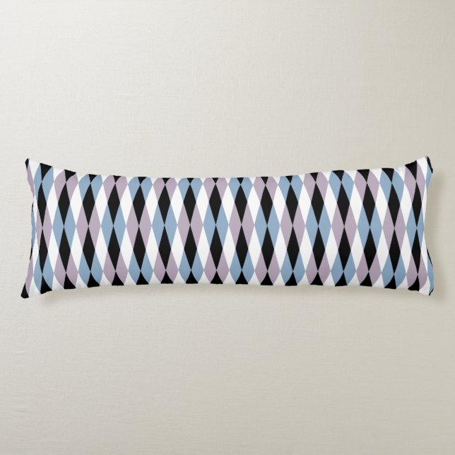Harlequin Diamond Pattern - Blue and Dusty Lilac Body Cushion (Front)