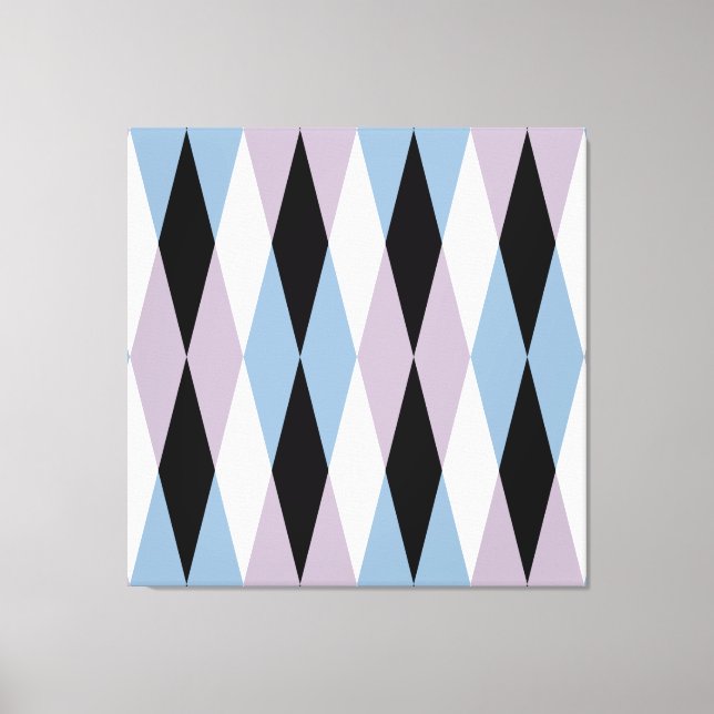 Harlequin Diamond Pattern - Blue and Dusty Lilac Canvas Print (Front)