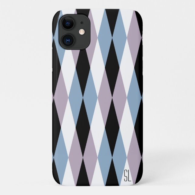 Harlequin Diamond Pattern - Blue and Dusty Lilac Case-Mate iPhone Case (Back)