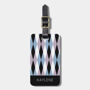 Harlequin Diamond Pattern - Blue and Dusty Lilac Luggage Tag