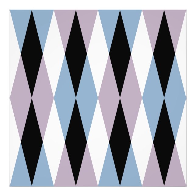 Harlequin Diamond Pattern - Blue and Dusty Lilac Photo Print (Front)