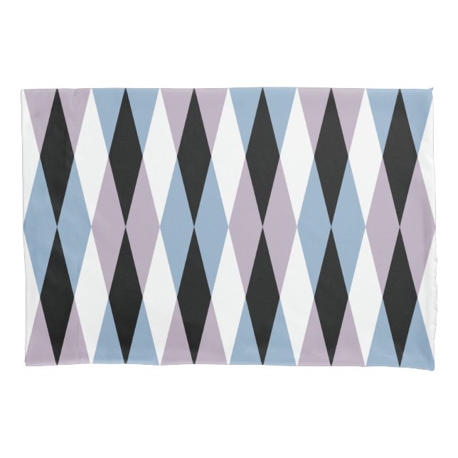 Harlequin Diamond Pattern - Blue and Dusty Lilac Pillowcase (Front)
