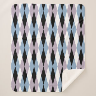 Harlequin Diamond Pattern - Blue and Dusty Lilac Sherpa Blanket