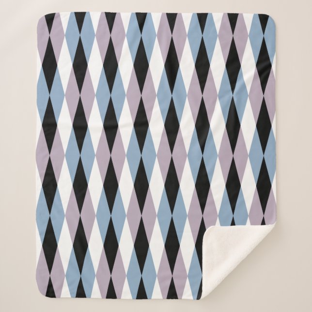 Harlequin Diamond Pattern - Blue and Dusty Lilac Sherpa Blanket (Front)