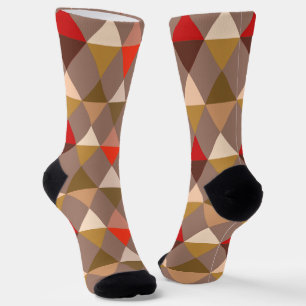 Harlequin / diamond pattern - Taupe and Red Socks