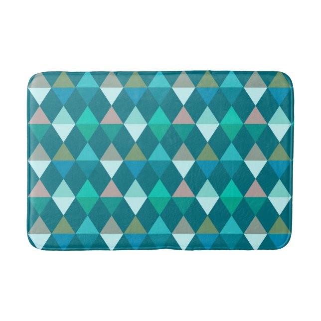 Harlequin / diamond pattern - Teal and Aqua Bath Mat (Front)