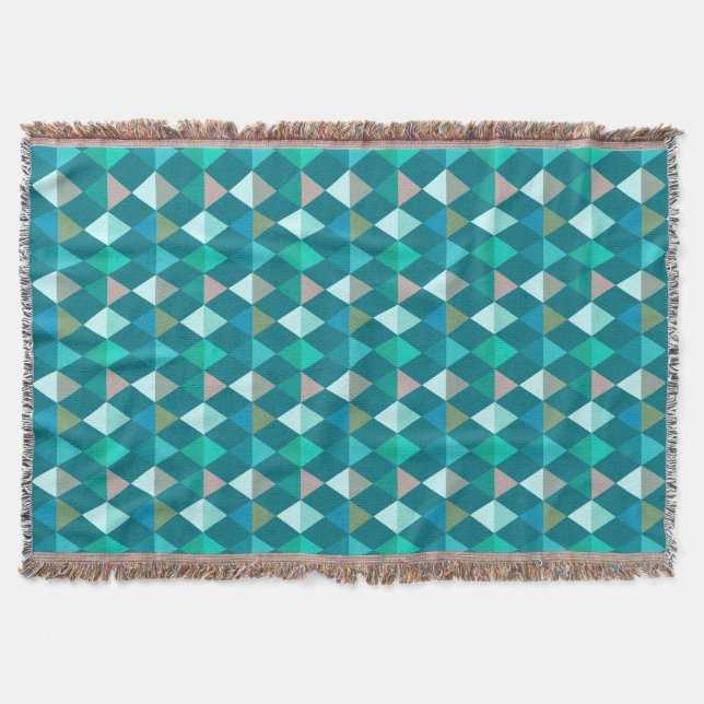 Harlequin / diamond pattern - Teal and Aqua Throw Blanket (Front)