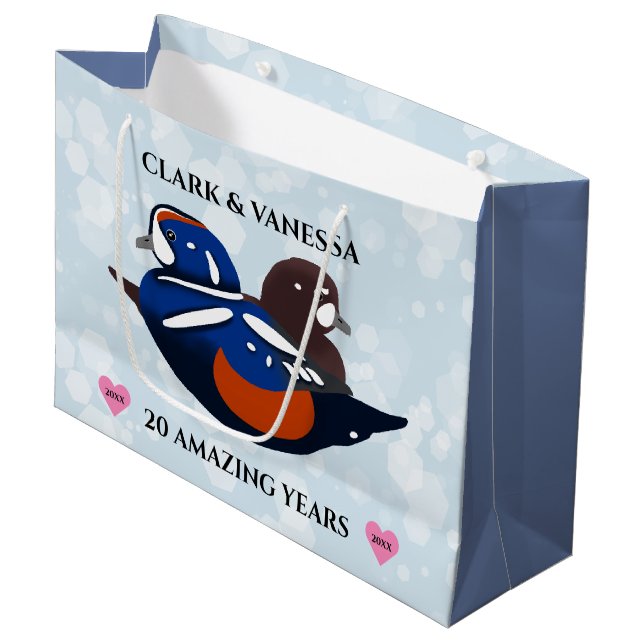 Harlequin Ducks Lovebirds Any Anniversary Year Large Gift Bag (Front Angled)