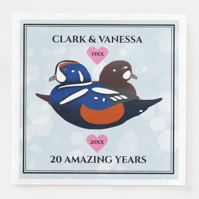 Harlequin Ducks Lovebirds Any Anniversary Year Napkin (Front)