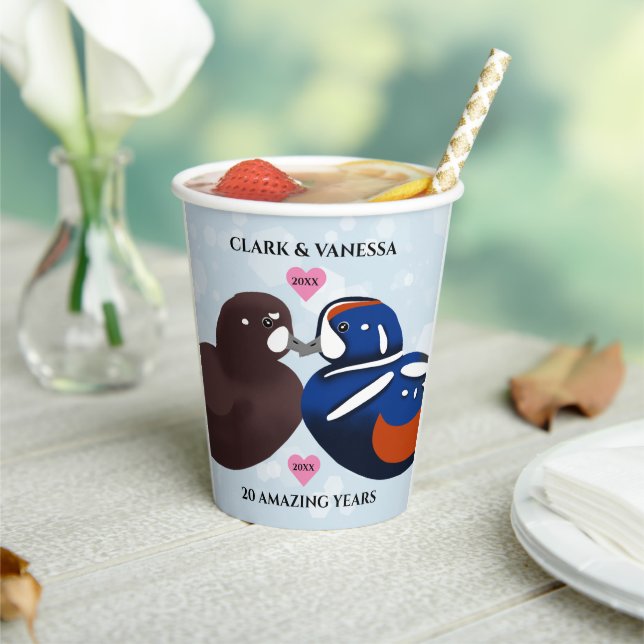 Harlequin Ducks Lovebirds Any Year Anniversary Paper Cups (Insitu)