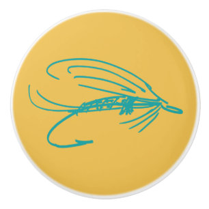 Harlequin Fly Fishing Lures Pattern Ceramic Knob