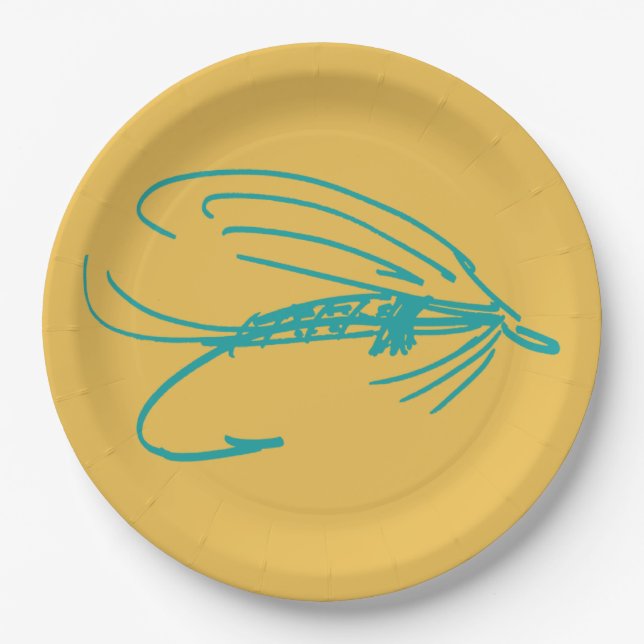 Harlequin Fly Fishing Lures Pattern Paper Plate (Front)