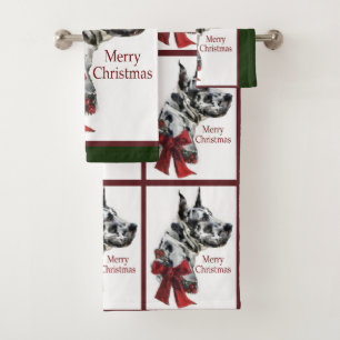 Harlequin Great Dane Christmas Bath Towel Set