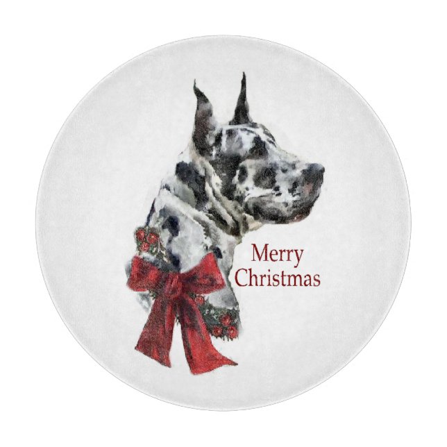 Harlequin Great Dane Christmas Cutting Board (Front)