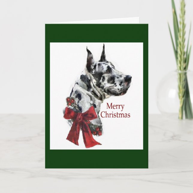 Harlequin Great Dane Christmas Gifts Holiday Card (Front)