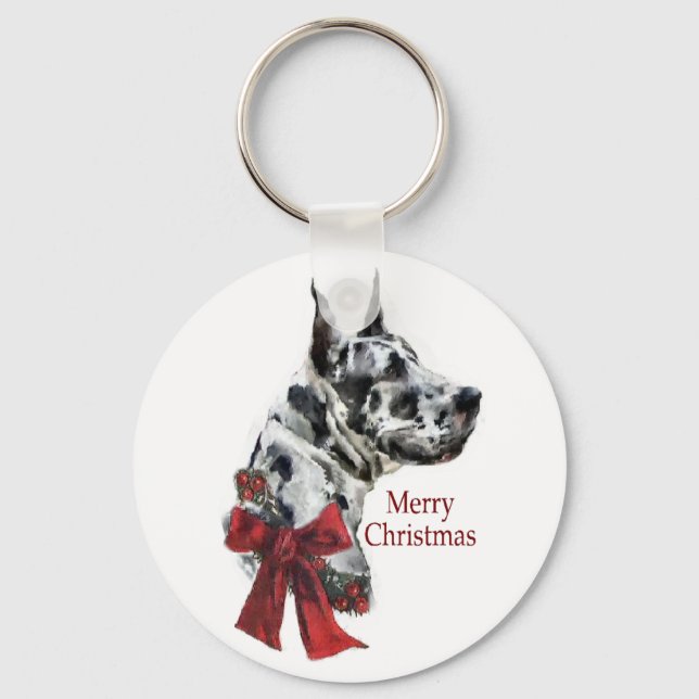 Harlequin Great Dane Christmas Gifts Key Ring (Front)