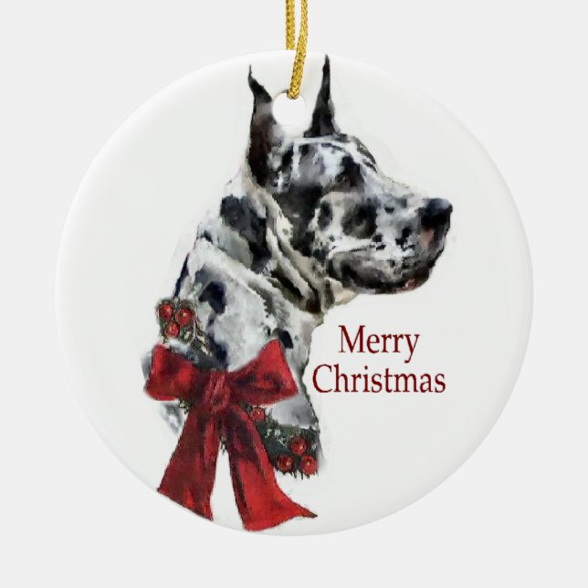 Harlequin Great Dane Christmas Gifts Ornament (Front)