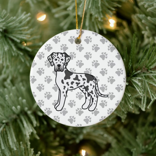 Harlequin Great Dane Cute Cartoon Dog Ceramic Tree Decoration (Tree)