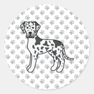 Harlequin Great Dane Cute Cartoon Dog Classic Round Sticker