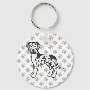 Harlequin Great Dane Cute Cartoon Dog Key Ring