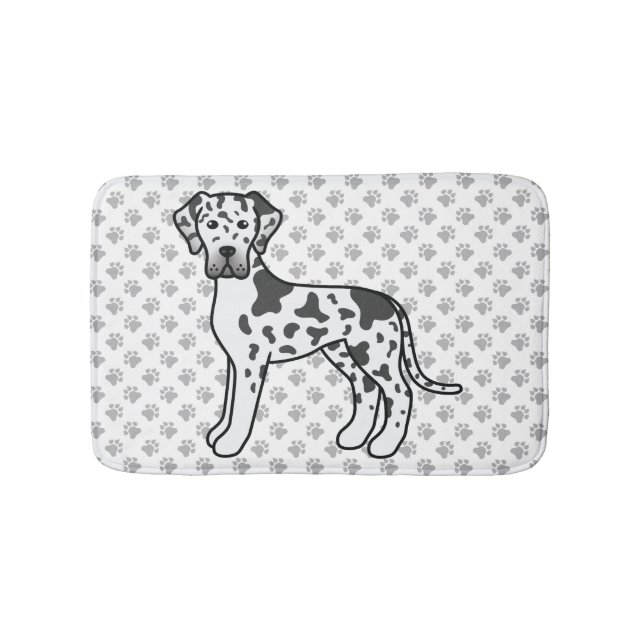 Harlequin Great Dane Cute Cartoon Dog & Paws Bath Mat (Front)