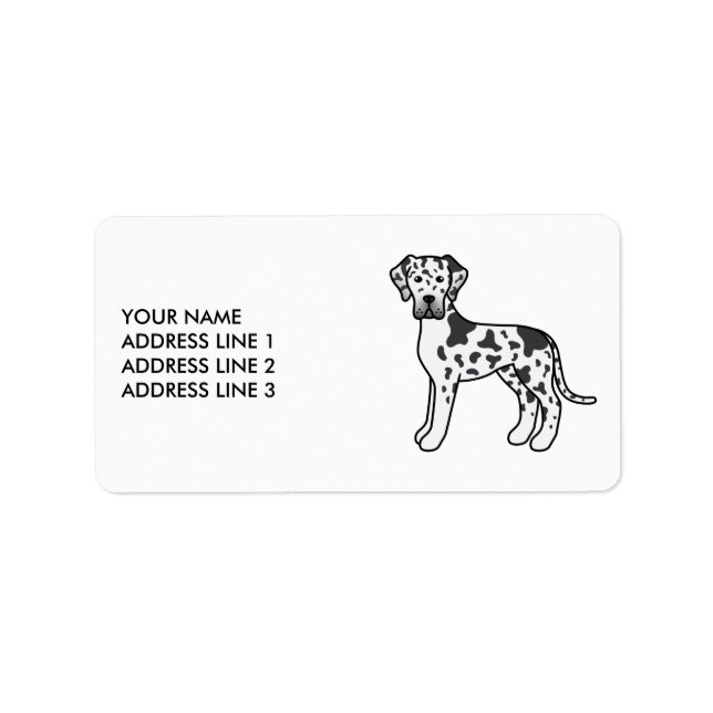Harlequin Great Dane Cute Cartoon Dog & Text Label (Front)