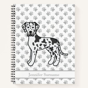 Harlequin Great Dane Cute Cartoon Dog & Text Notebook