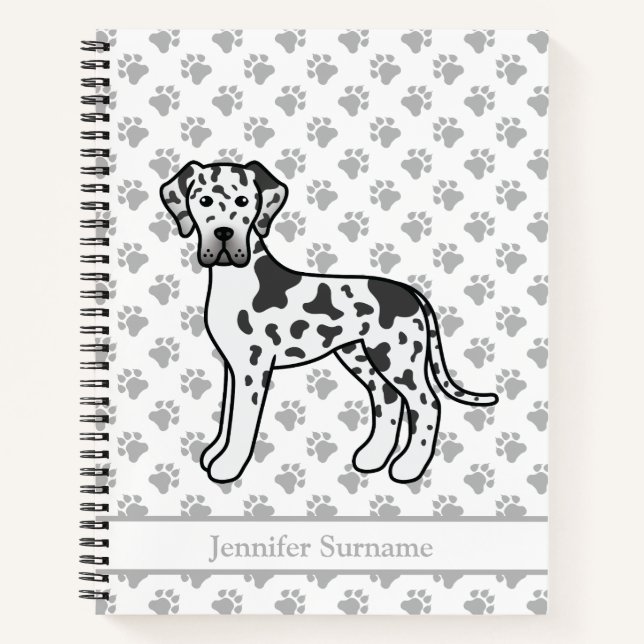 Harlequin Great Dane Cute Cartoon Dog & Text Notebook (Front)