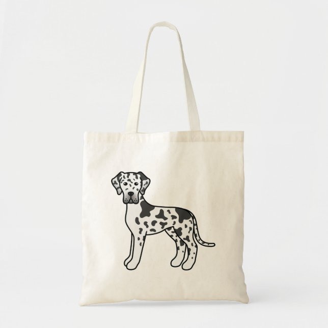 Harlequin Great Dane Cute Cartoon Dog Tote Bag (Front)