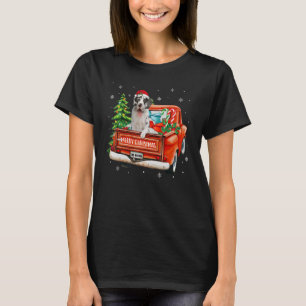 Harlequin Great Dane Dog Ride Red Truck Christmas T-Shirt