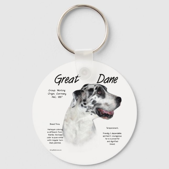 Harlequin Great Dane History Design Key Ring (Front)