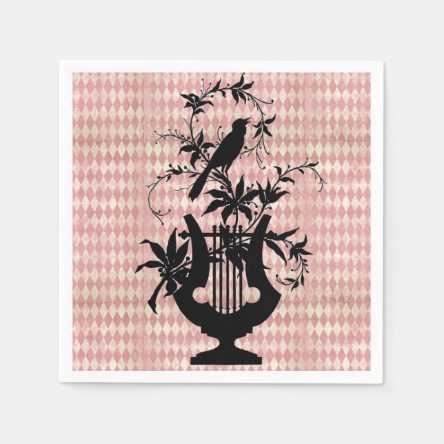 Harlequin Harp Bird Silhouette Cocktail Napkins (Front)