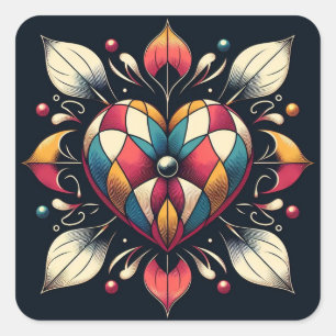 Harlequin Heart Square Sticker