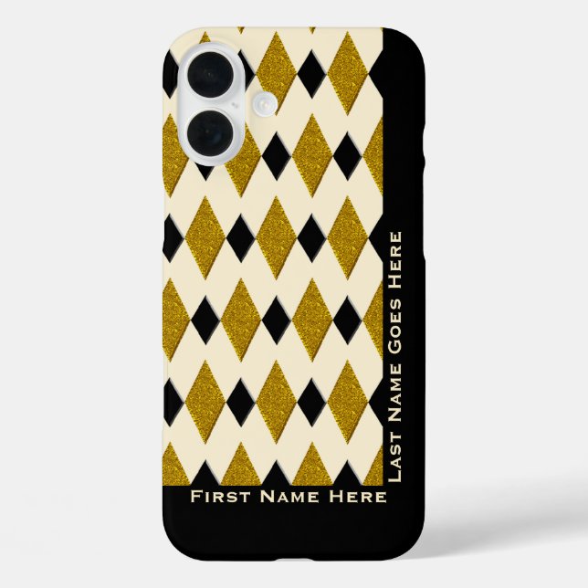 Harlequin in Gold, Black, Cream (Personalised) Case-Mate iPhone Case (Back)